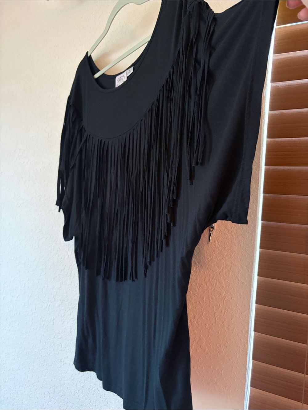 Black Fringe Top with Scoop Neck
